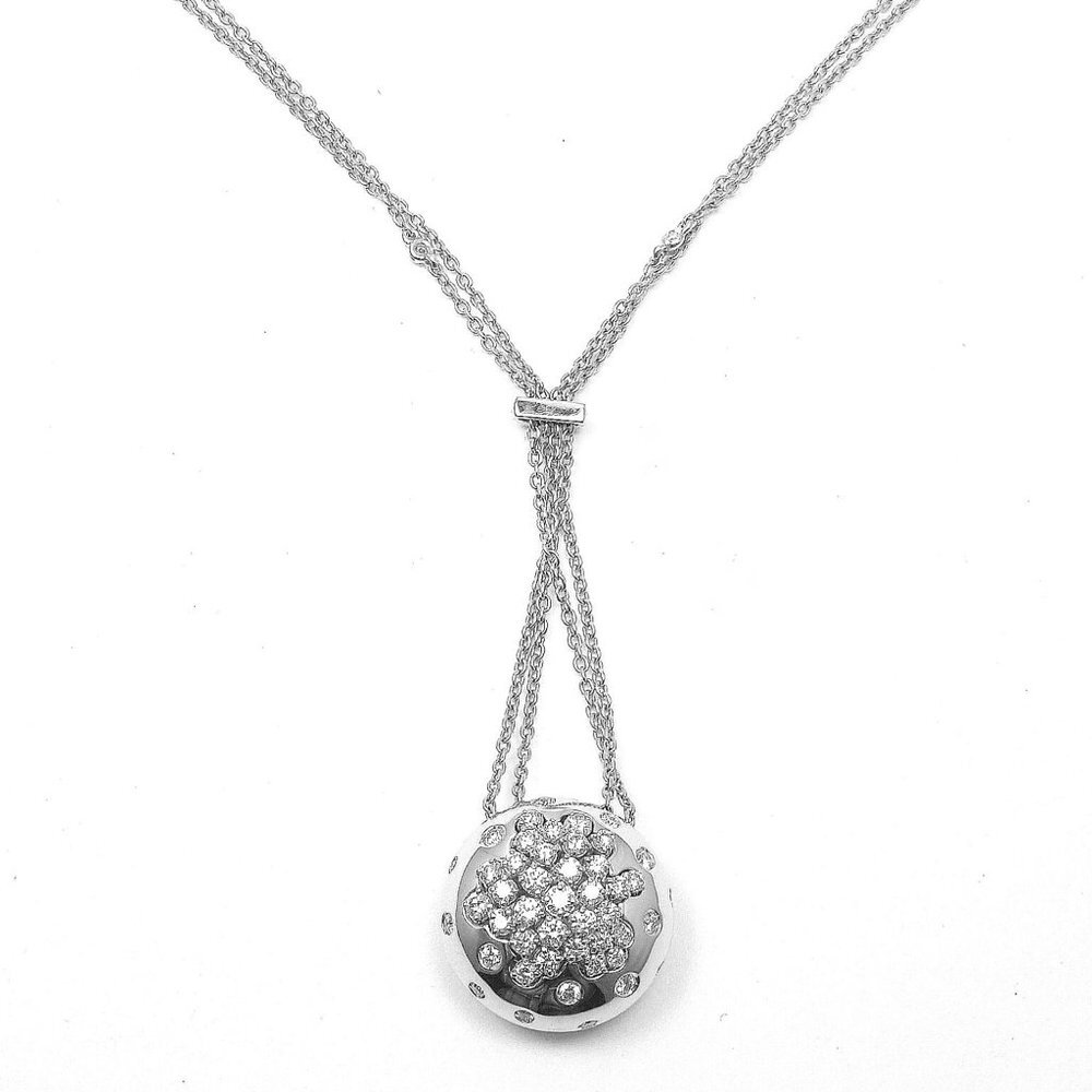 Authentic Damiani 18k White Gold Diamond Drop Cluster Pendant Necklace - Picture 3 of 12